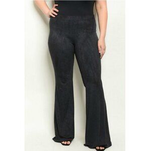 Boho Micro Suede Flare Leg Pants Black Plus Size